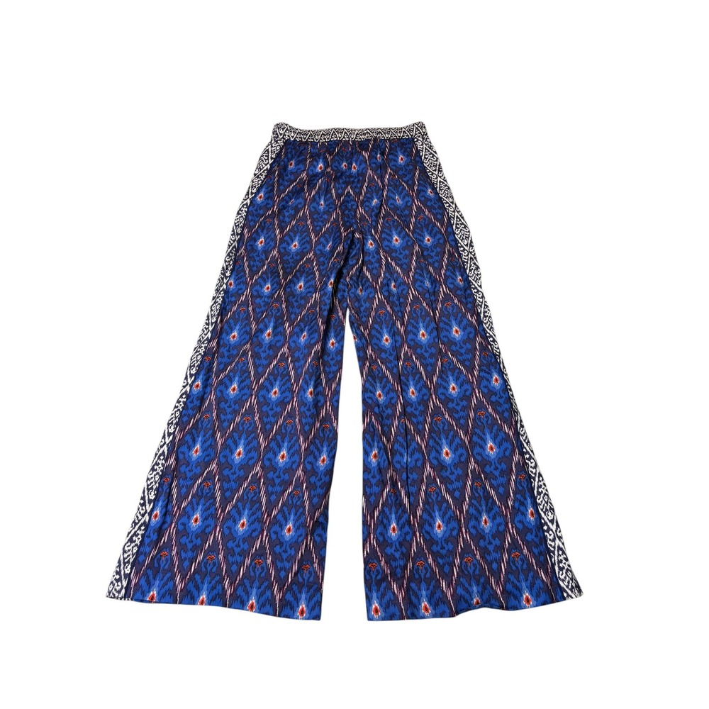 Anthropologie‎ Blue Ikat Print Wide Leg Pants Viscose Boho Trousers S W28 L28 - Picture 7 of 13